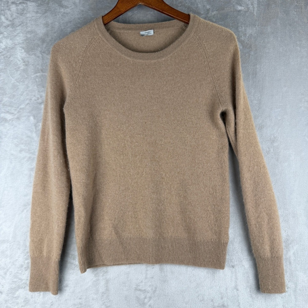 Halogen Cashmere Crewneck Sweater Camel Tan Raglan Sleeve Small